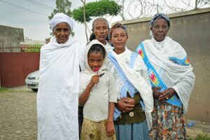 A group of Ethiopian women posing together for a photo in Addis Ababa.